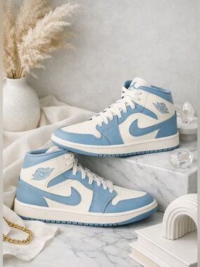 Nike Air Jordan 1 Mid Sail Worn Blue UNC W9 BQ6472-141 NIB